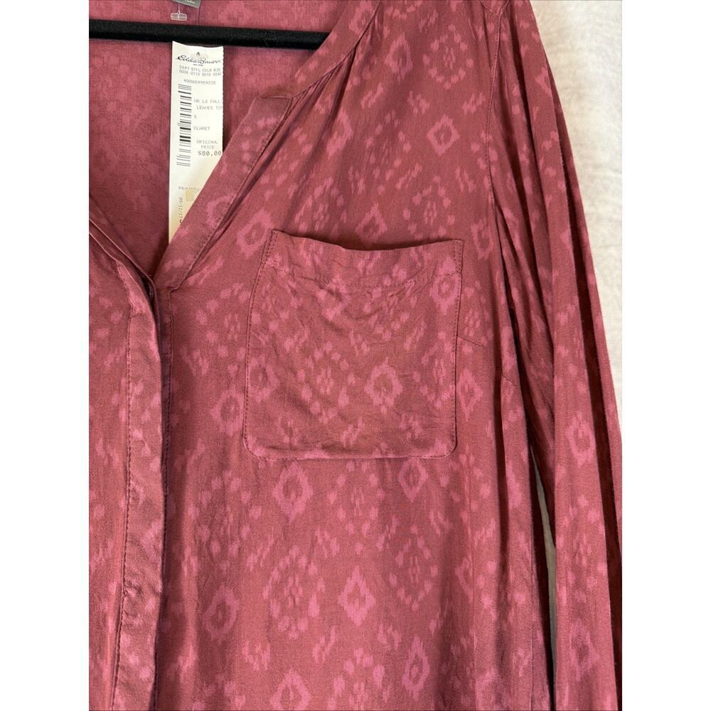 NWT Women's Eddie Bauer Lightweight Button Up Blouse Burgundy Size S MSRP $80 - Picture 3 of 9